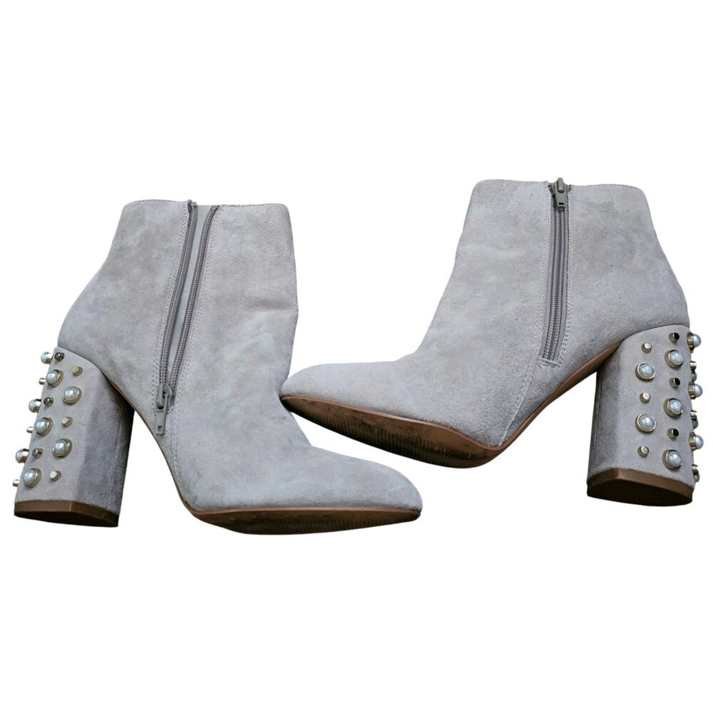 Steve Madden Suede Ankle Boots With Pearl Embellished Heels - Women's Size 8 - Picture 10 of 10